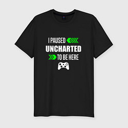 Мужская slim-футболка I Paused Uncharted To Be Here с зелеными стрелками