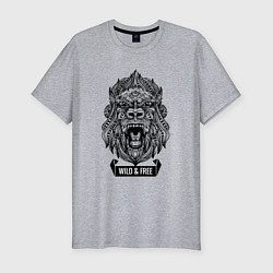 Футболка slim-fit Горилла в стиле Мандала Mandala Gorilla, цвет: меланж