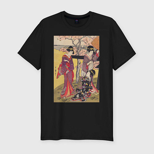 Мужская slim-футболка Gotenyama no Hanami Hidari Цветение сакуры / Черный – фото 1