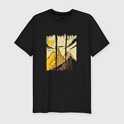 Мужская slim-футболка Горный Пейзаж в штрихах Mountain Landscape Strokes