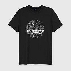 Мужская slim-футболка Ночной горный пейзаж Night Mountain Landscape