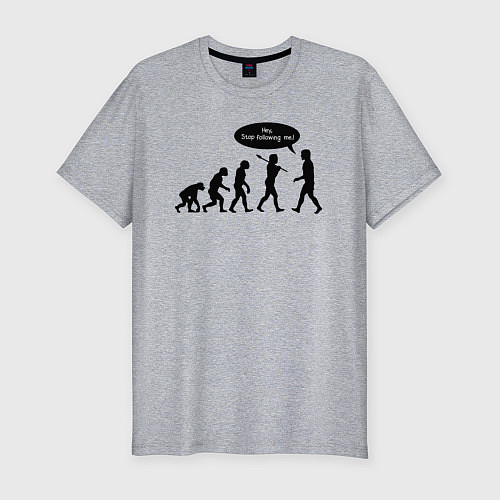 Мужская slim-футболка Хватит ходить за мной эволюция / Меланж – фото 1