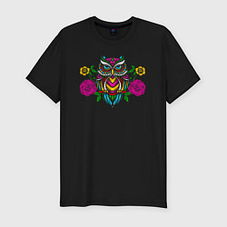 Мужская slim-футболка Красочная цветочная сова