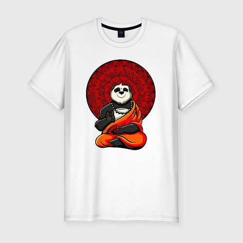 Мужская slim-футболка Медитация панды Дзен / Белый – фото 1
