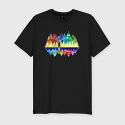Мужская slim-футболка Медведь и разноцветные горы