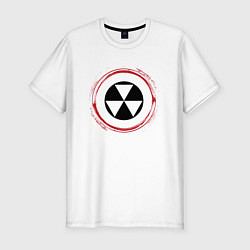 Мужская slim-футболка Символ радиации Fallout и красная краска вокруг