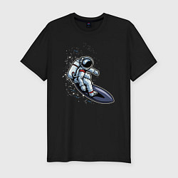Мужская slim-футболка Космонавт на серфинге