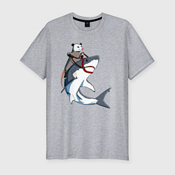 Мужская slim-футболка Опоссум верхом на акуле