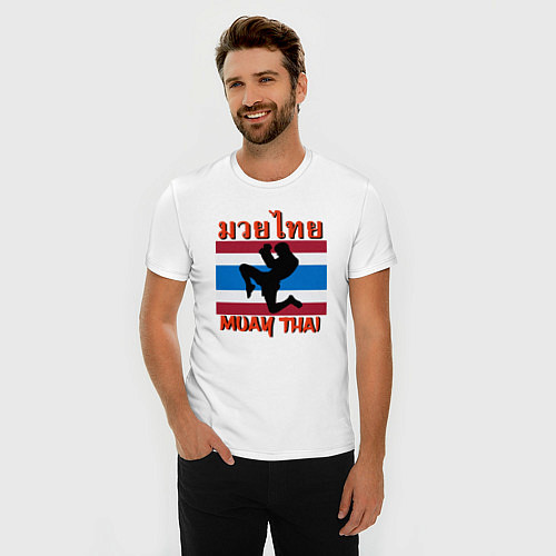 Мужская slim-футболка THAI FIGHTER Боец Муай Тай / Белый – фото 3