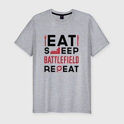 Футболка slim-fit Надпись: Eat Sleep Battlefield Repeat, цвет: меланж