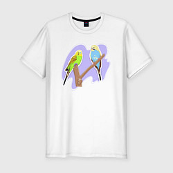 Футболка slim-fit Волнистыи попугай Птицы, цвет: белый
