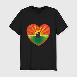 Мужская slim-футболка Сердце на двоих A heart for a couple at sunset