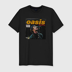 Футболка slim-fit Альбом KNEBWORTH 1996 группы OASIS, цвет: черный