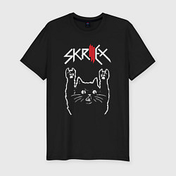 Футболка slim-fit Skrillex Рок кот, цвет: черный