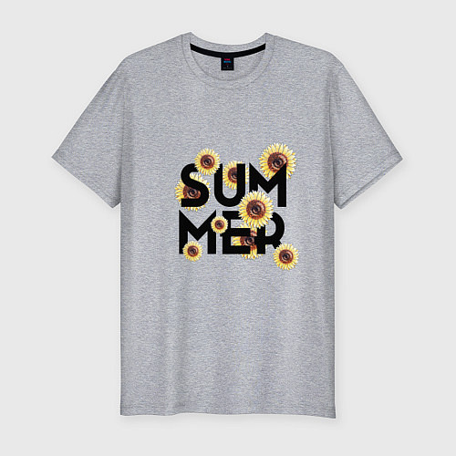 Мужская slim-футболка SUMMER в подсолнухах / Меланж – фото 1