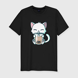 Футболка slim-fit Котик с бабл ти, цвет: черный