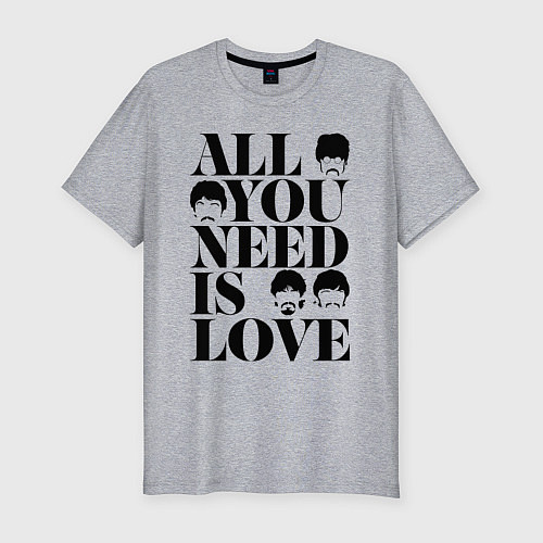 Мужская slim-футболка ALL YOU NEED IS LOVE THE BEATLES / Меланж – фото 1