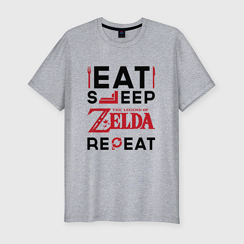 Мужская slim-футболка Надпись: Eat Sleep Zelda Repeat / Меланж – фото 1