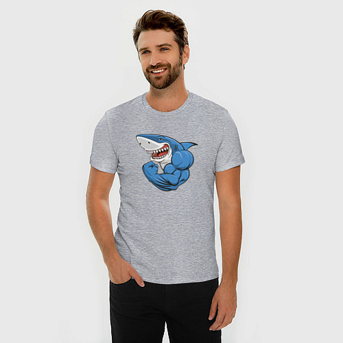 Мужская slim-футболка Акула из Икеи на спорте / Меланж – фото 3