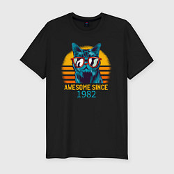 Мужская slim-футболка Потрясающе котэ с 1982 года