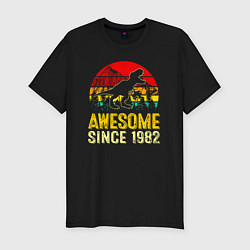 Футболка slim-fit Удивительный динозавр с 1982 года, цвет: черный