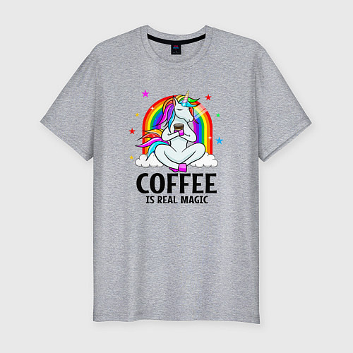 Мужская slim-футболка Кофе - настоящая магия / Меланж – фото 1