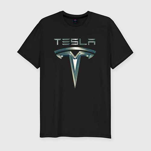 Мужская slim-футболка Tesla Logo Тесла Логотип Карбон / Черный – фото 1