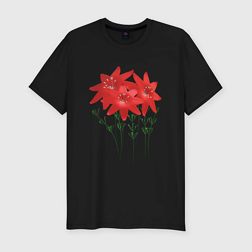 Мужская slim-футболка Flowers red / Черный – фото 1