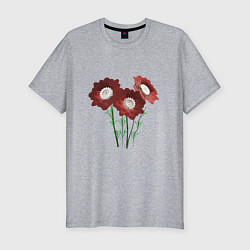 Мужская slim-футболка Flowers red white