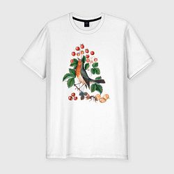 Футболка slim-fit European Robin and Wild Strawberry Дрозд и клубник, цвет: белый