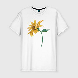 Мужская slim-футболка Branch With a Sunflower Подсолнух