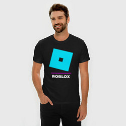 Футболка slim-fit Символ Roblox в неоновых цветах, цвет: черный — фото 2