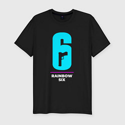 Мужская slim-футболка Символ Rainbow Six в неоновых цветах