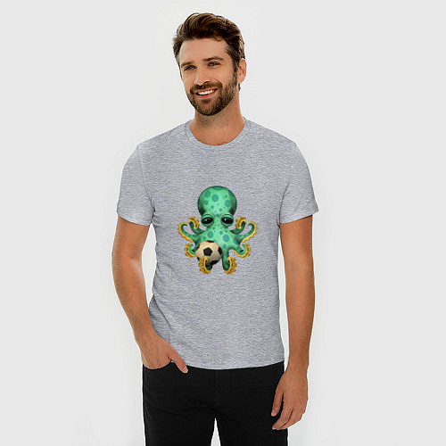 Мужская slim-футболка Футбол - Зелёный Осьминог / Меланж – фото 3