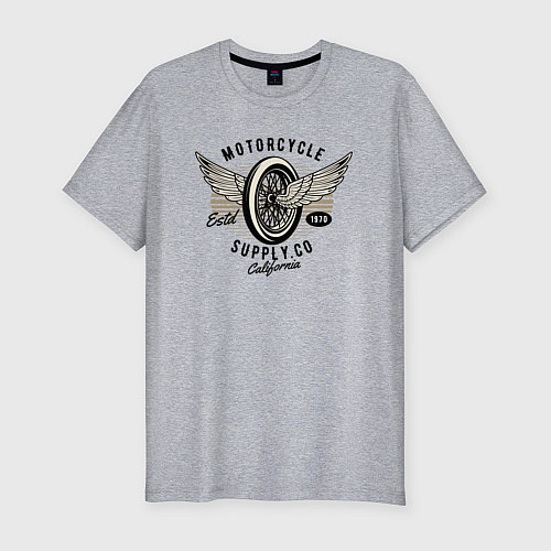 Мужская slim-футболка Мото колесо с крыльями / Меланж – фото 1