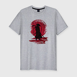 Мужская slim-футболка Самурай и красная луна