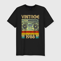 Мужская slim-футболка Винтаж 1988 аудиомагнитофон