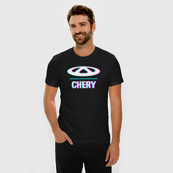 Футболка slim-fit Значок Chery в стиле glitch, цвет: черный — фото 2