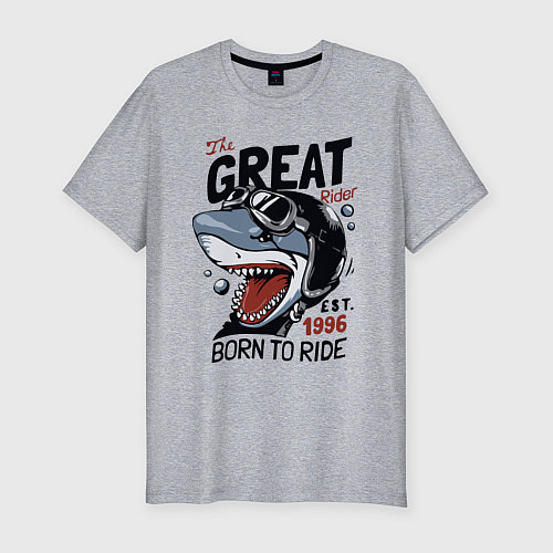 Мужская slim-футболка Акула в мотоциклетном шлеме / Меланж – фото 1
