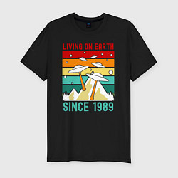 Мужская slim-футболка Живу на земле с 1989