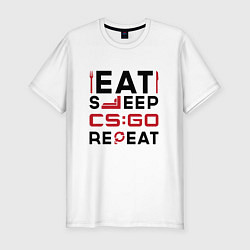 Мужская slim-футболка Надпись: eat sleep Counter Strike repeat