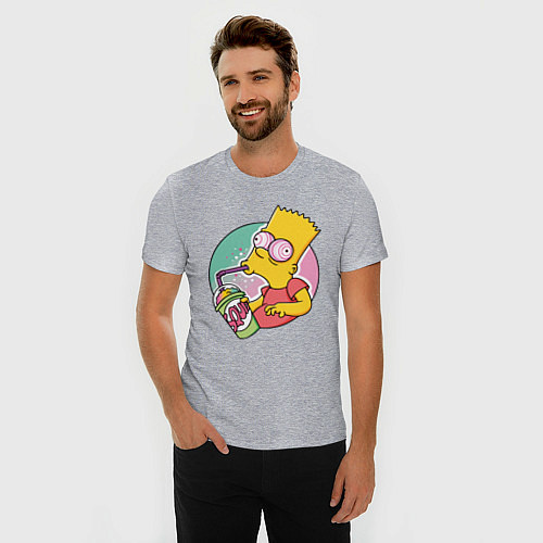 Мужская slim-футболка Барт Симпсон пьёт лимонад / Меланж – фото 3