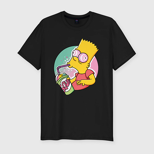 Мужская slim-футболка Барт Симпсон пьёт лимонад / Черный – фото 1