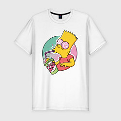 Мужская slim-футболка Барт Симпсон пьёт лимонад