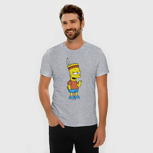 Мужская slim-футболка Барт Симпсон - индеец / Меланж – фото 3