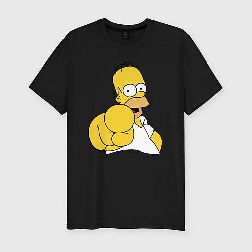 Мужская slim-футболка Гомер Симпсон указывает пальцем / Черный – фото 1