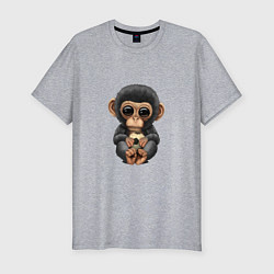 Мужская slim-футболка Футбол - Шимпанзе