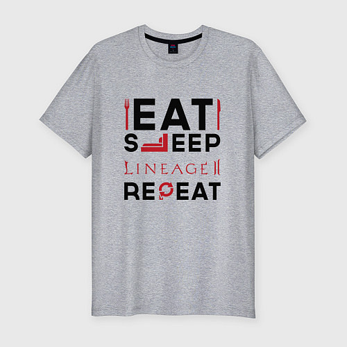 Мужская slim-футболка Надпись: eat sleep Lineage 2 repeat / Меланж – фото 1