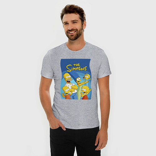 Мужская slim-футболка Семейка Симпсонов - Гомер, Мардж и их отпрыски / Меланж – фото 3