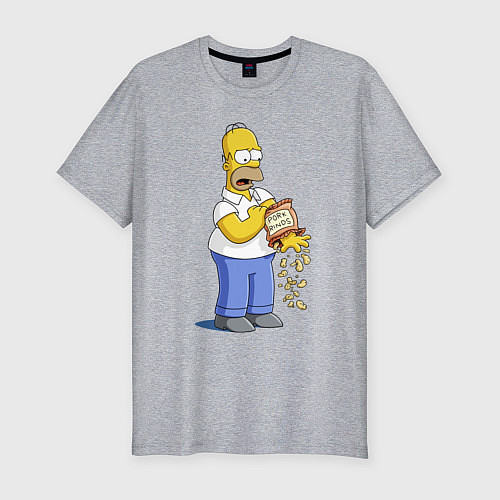 Мужская slim-футболка Гомер Симпсон рассыпал свиные шкварки / Меланж – фото 1